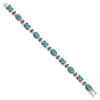 Sterling Silver Rhodium-plated Lab Created Turquoise and Marcasite Bracelet - 7in view 2