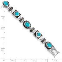 Sterling Silver Rhodium-plated Lab Created Turquoise and Marcasite Bracelet - 7in view 4