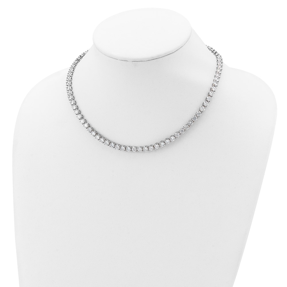 Sterling Silver 17in Rhodium-plated Fancy Mulitple CZ Necklace (QH1078-17)