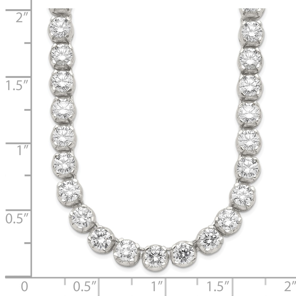 Sterling Silver 17in Rhodium-plated Fancy Mulitple CZ Necklace (QH1078-17)