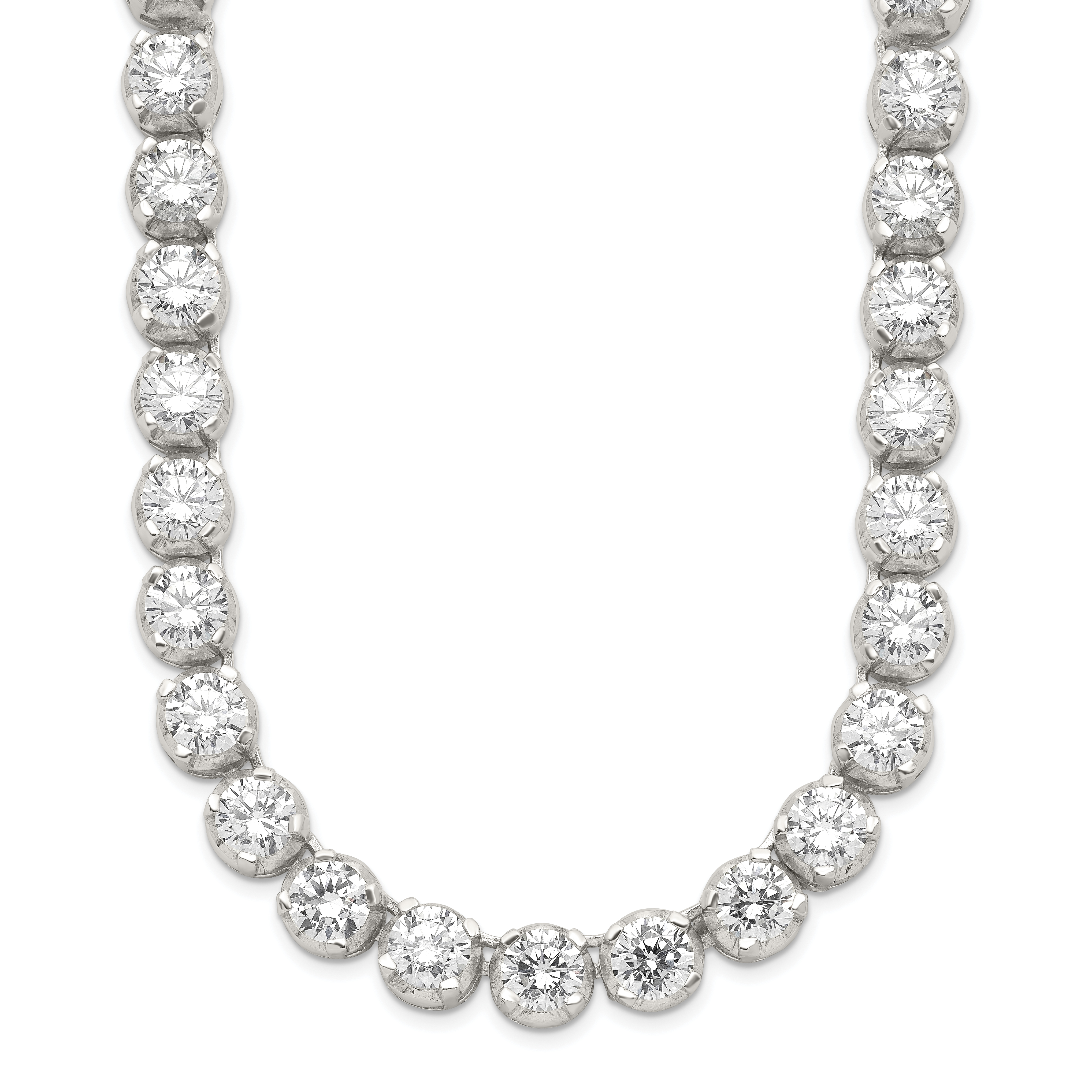 Sterling Silver 17in Rhodium-plated Fancy Mulitple CZ Necklace (QH1078-17)