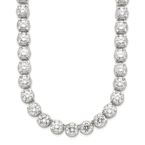 Sterling Silver Rhodium-plated Polished 6mm CZ Tennis Necklace, 17"