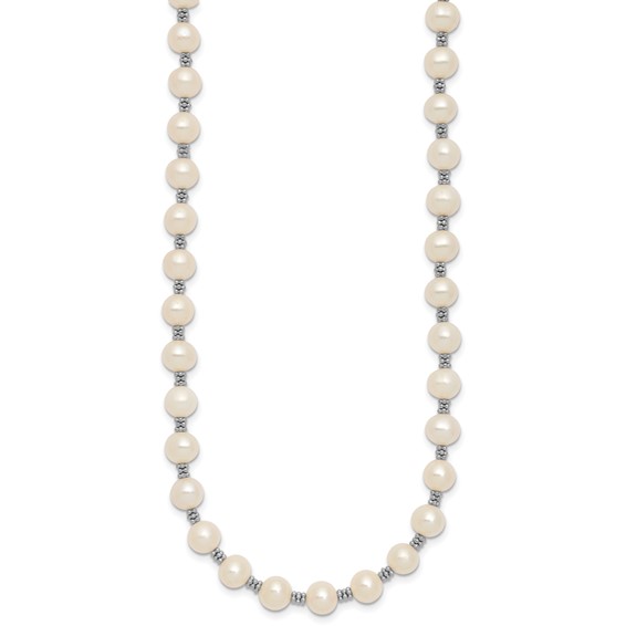 Sterling Silver Rhodium-plated 6-7mm White Round Freshwater Cultured Pearl 16 inch with 2 inch Extension Necklace