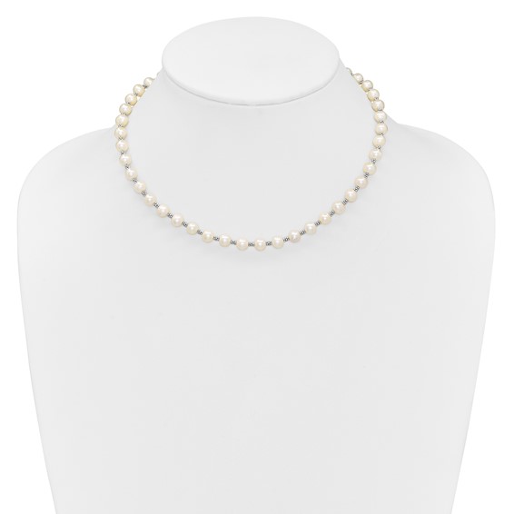 Sterling Silver Rhodium-plated 6-7mm White Round Freshwater Cultured Pearl 16 inch with 2 inch Extension Necklace