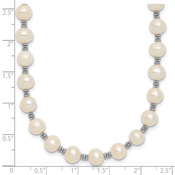 Sterling Silver Rhodium-plated 6-7mm White Round Freshwater Cultured Pearl 16 inch with 2 inch Extension Necklace
