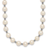 Sterling Silver Rhodium-plated 6-7mm White Round Freshwater Cultured Pearl Necklace with 2 Inch Extension, 16" view 1