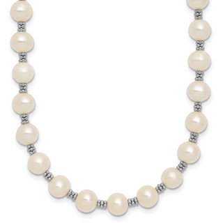 Sterling Silver Rhodium-plated 6-7mm White Round Freshwater Cultured Pearl 16 inch with 2 inch Extension Necklace