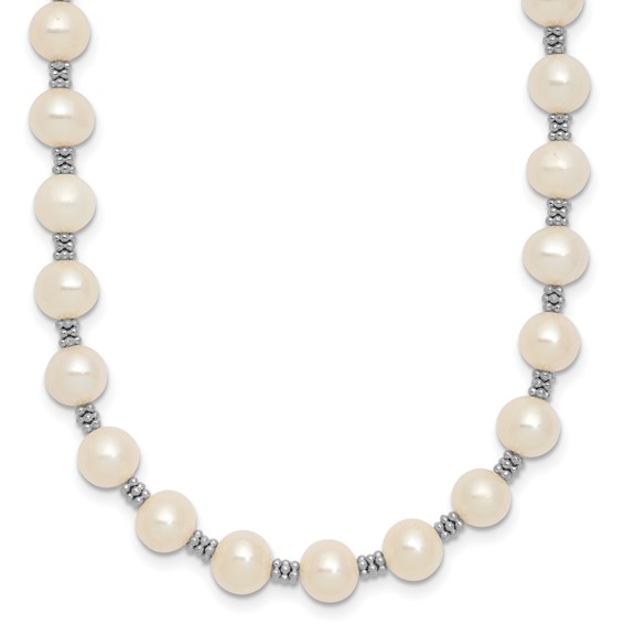 Sterling Silver Rhodium-plated 6-7mm White Round Freshwater Cultured Pearl 16 inch with 2 inch Extension Necklace