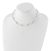 Sterling Silver Rhodium-plated 3-7mm White Near-Round Freshwater Cultured Pearl 13-Station Necklace with 2.5 Inch Extension, 16" view 2