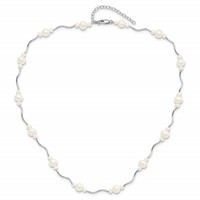 Sterling Silver Rhodium-plated 3-7mm White Near-Round Freshwater Cultured Pearl 13-Station Necklace with 2.5 Inch Extension, 16" view 3