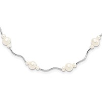 Sterling Silver Rhodium-plated 3-7mm White Near-Round Freshwater Cultured Pearl 13-Station Necklace with 2.5 Inch Extension, 16" view 1