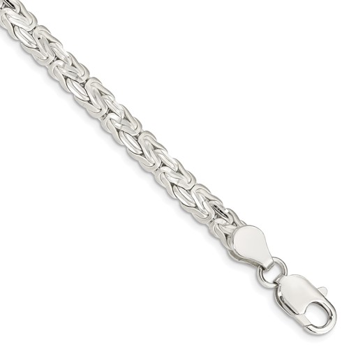 Sterling Silver Polished Back Satin Diamond-cut Front 6.5mm Fancy Byzantine Bracelet, 8"