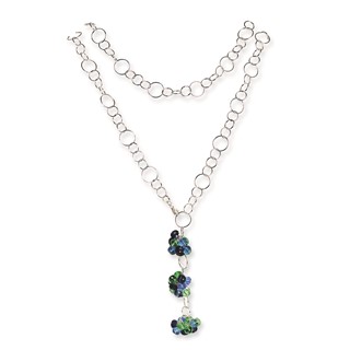 Sterling Silver Blue, Green & Sapphire Crystal Necklace