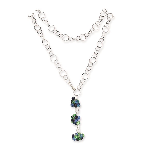 Sterling Silver Blue, Green & Sapphire Crystal Necklace