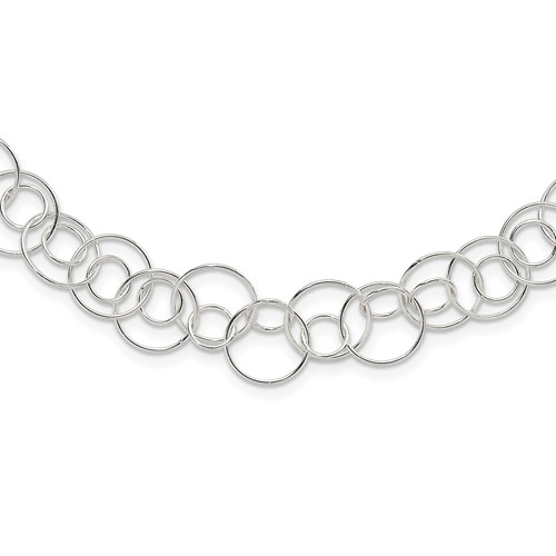 Sterling Silver Polished Fancy Double Circle Link Necklace - 42in