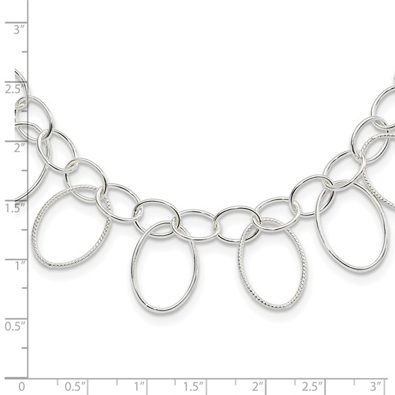 Sterling Silver Polished & Textured Fancy Link Necklace