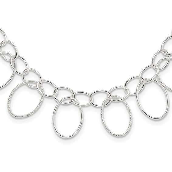 Sterling Silver Polished & Textured Fancy Link Necklace