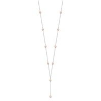 Sterling Silver Rhodium-plated 6-8mm Pink Teardrop and Semi-Round Freshwater Cultured Pearl 6-Station Y-Drop Necklace, 16" view 2