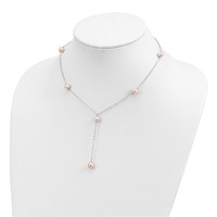 Sterling Silver Rhodium-plated 6-8mm Pink Teardrop and Semi-Round Freshwater Cultured Pearl 6-Station Y-Drop Necklace, 16" view 4