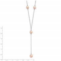 Sterling Silver Rhodium-plated 6-8mm Pink Teardrop and Semi-Round Freshwater Cultured Pearl 6-Station Y-Drop Necklace, 16" view 3