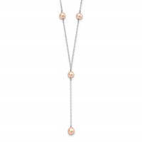 Sterling Silver Rhodium-plated 6-8mm Pink Teardrop and Semi-Round Freshwater Cultured Pearl 6-Station Y-Drop Necklace, 16" view 1