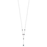 Sterling Silver Rhodium-plated 6-8mm Black Teardrop and Semi-Round Freshwater Cultured Pearl 6-Station Y-Drop Necklace, 16" view 2