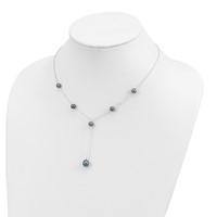 Sterling Silver Rhodium-plated 6-8mm Black Teardrop and Semi-Round Freshwater Cultured Pearl 6-Station Y-Drop Necklace, 16" view 4