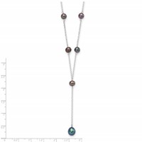 Sterling Silver Rhodium-plated 6-8mm Black Teardrop and Semi-Round Freshwater Cultured Pearl 6-Station Y-Drop Necklace, 16" view 3