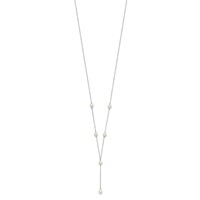 Sterling Silver Rhodium-plated 6-8mm White Teardrop and Semi-Round Freshwater Cultured Pearl 6-Station Y-Drop Necklace, 16" view 2