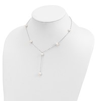Sterling Silver Rhodium-plated 6-8mm White Teardrop and Semi-Round Freshwater Cultured Pearl 6-Station Y-Drop Necklace, 16" view 4