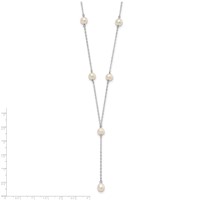 Sterling Silver Rhodium-plated 6-8mm White Teardrop and Semi-Round Freshwater Cultured Pearl 6-Station Y-Drop Necklace, 16" view 3