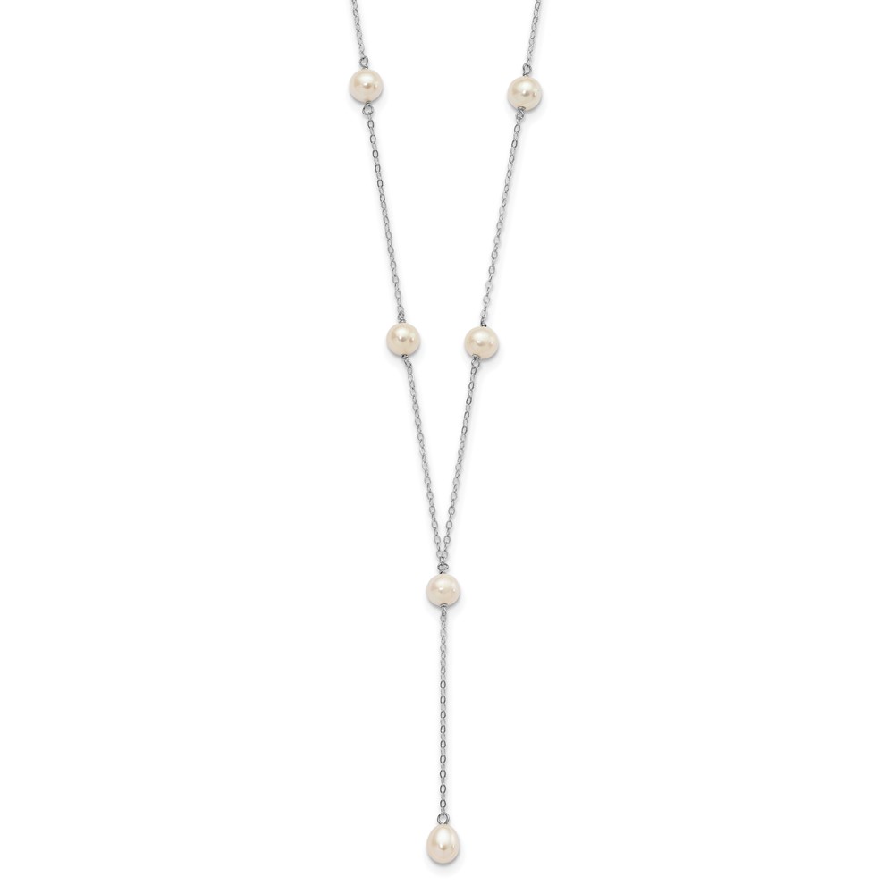 Sterling Silver Rhodium-plated 6-8mm White Teardrop and Semi-Round Freshwater Cultured Pearl 6-Station Y-Drop 16 inch Necklace (QH1155-16)