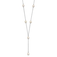 Sterling Silver Rhodium-plated 6-8mm White Teardrop and Semi-Round Freshwater Cultured Pearl 6-Station Y-Drop Necklace, 16" view 1