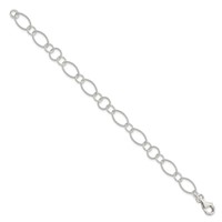 Sterling Silver Polished Textured 8mm Fancy Link Bracelet, 7.5" view 2