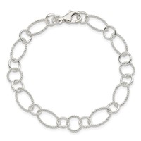 Sterling Silver Polished Textured 8mm Fancy Link Bracelet, 7.5" view 3