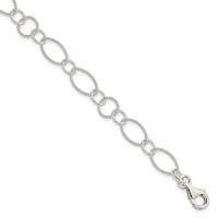 Sterling Silver Polished Textured 8mm Fancy Link Bracelet, 7.5" view 1