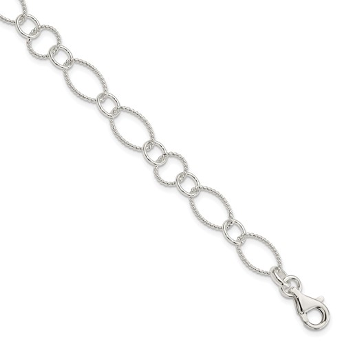 Sterling Silver Polished Textured 8mm Fancy Link Bracelet, 7.5"