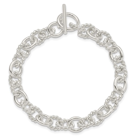 Sterling Silver 7.75inch Polished Fancy Link Toggle Bracelet