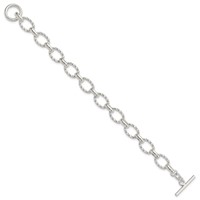 Sterling Silver Polished Textured Fancy Link Toggle Bracelet, 7.75" view 2