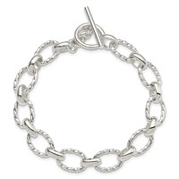 Sterling Silver Polished Textured Fancy Link Toggle Bracelet, 7.75" view 3