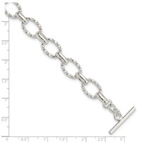 Sterling Silver Polished Textured Fancy Link Toggle Bracelet, 7.75" view 4