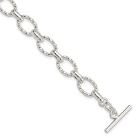 Sterling Silver Polished Textured Fancy Link Toggle Bracelet, 7.75" view 1