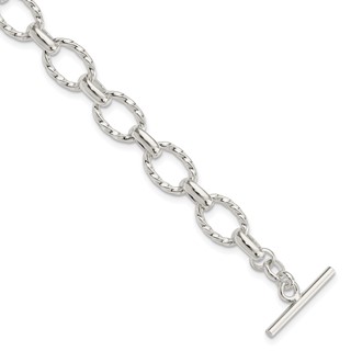 Sterling Silver 7.75inch Polished Fancy Link Toggle Bracelet