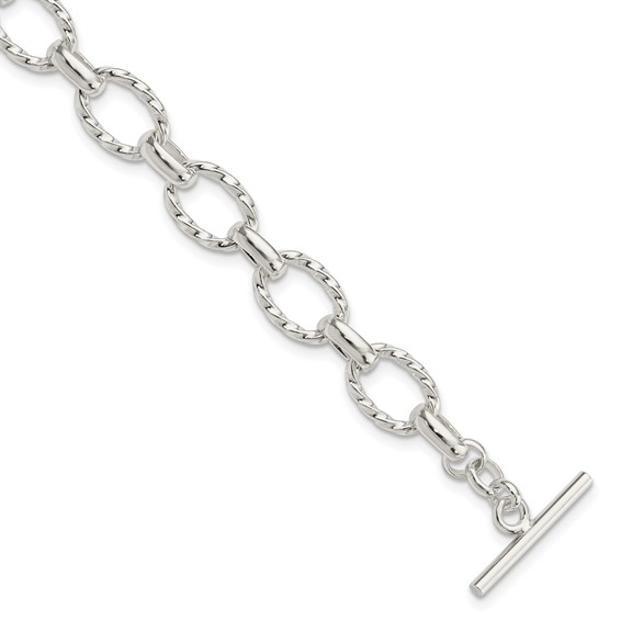 Sterling Silver 7.75inch Polished Fancy Link Toggle Bracelet