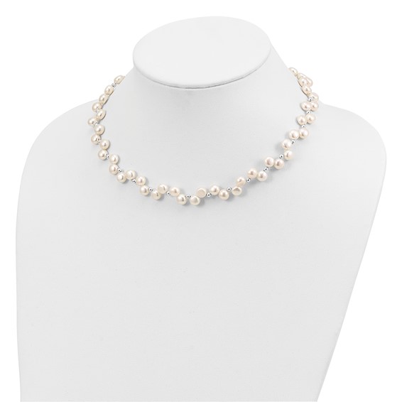 Sterling Silver FW Cultured Button Pearl 16in Necklace