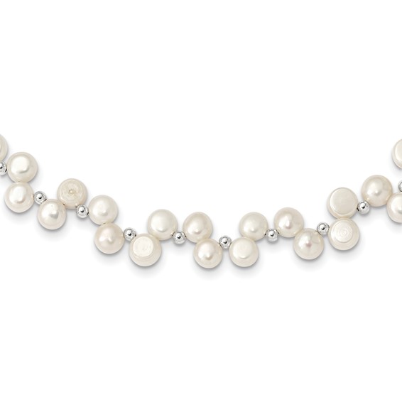 Sterling Silver FW Cultured Button Pearl 16in Necklace