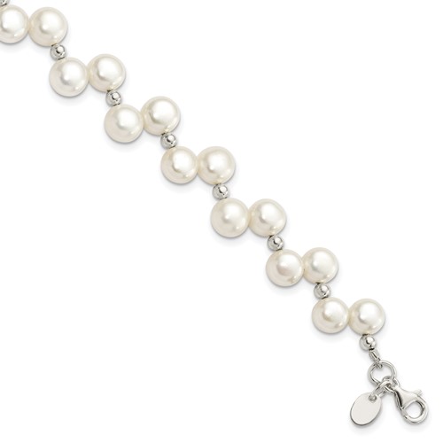 Sterling Silver White Button Freshwater Cultured Pearl Bracelet, 7.5"