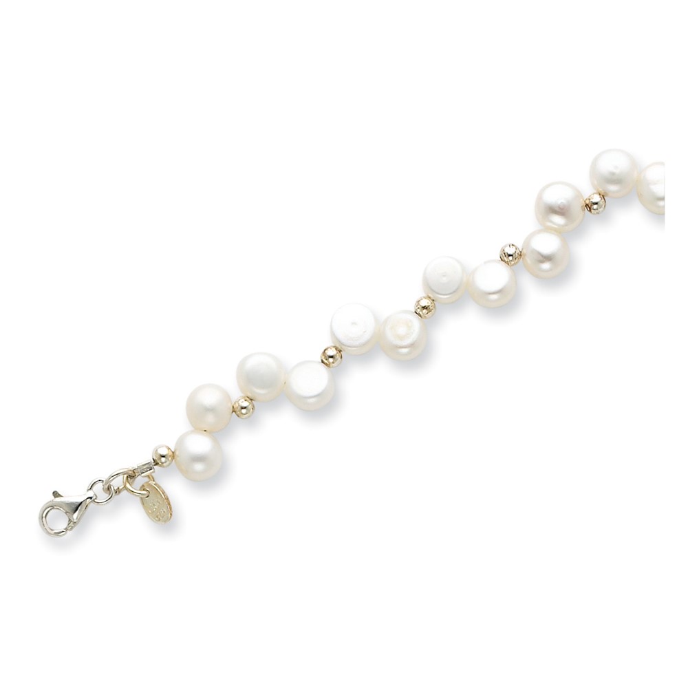 Sterling Silver FW Cultured Button Pearl 7.5in Bracelet (QH1858-7.5)