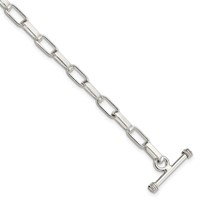 Sterling Silver Polished 5mm Paperclip Link Toggle Bracelet, 7.5" view 1