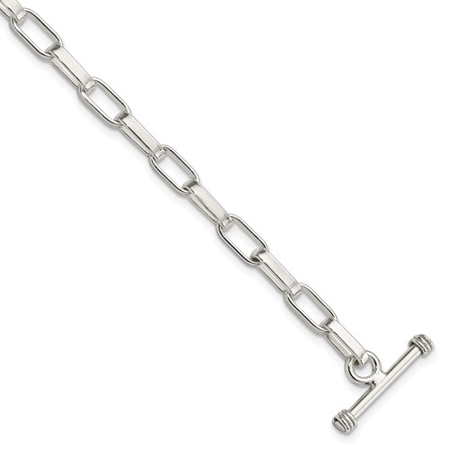 Sterling Silver Polished 5mm Paperclip Link Toggle Bracelet, 7.5"